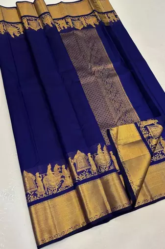 Blue silk blend jacuard work festival saree with unstitched blouse piece