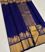 Blue silk blend jacuard work festival saree with unstitched blouse piece