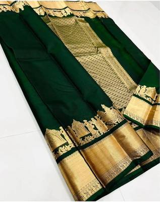 Green silk blend jacuard work festival saree with unstitched blouse piece 1