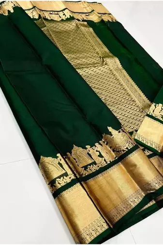 Green silk blend jacuard work festival saree with unstitched blouse piece