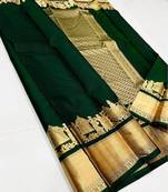 Green silk blend jacuard work festival saree with unstitched blouse piece