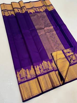 Purple silk blend jacuard work festival saree with unstitched blouse piece 1