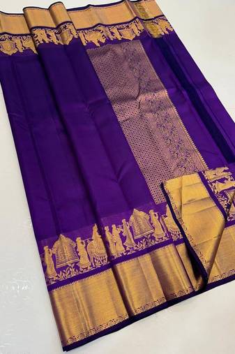 Purple silk blend jacuard work festival saree with unstitched blouse piece