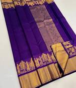 Purple silk blend jacuard work festival saree with unstitched blouse piece