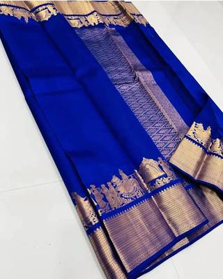 Royal blue silk blend jacuard work festival saree with unstitched blouse piece 1