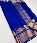 Royal blue silk blend jacuard work festival saree with unstitched blouse piece