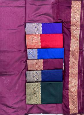 Royal blue silk blend jacuard work festival saree with unstitched blouse piece 2