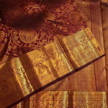 Maroon silk blend jacuard work festival saree with unstitched blouse piece 3