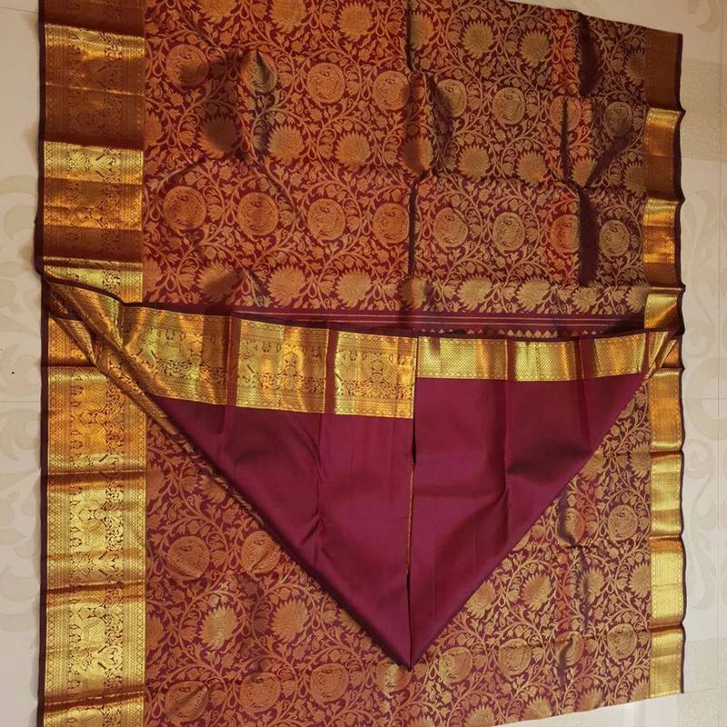 Maroon silk blend jacuard work festival saree with unstitched blouse piece