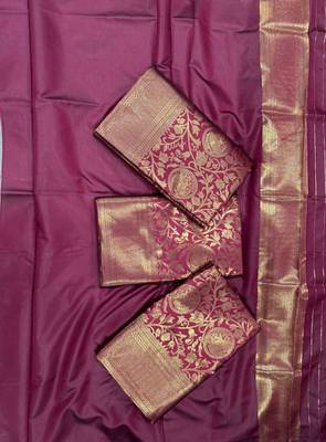 Maroon silk blend jacuard work festival saree with unstitched blouse piece 5
