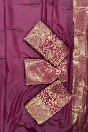 Maroon silk blend jacuard work festival saree with unstitched blouse piece