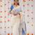 White blue linen jacuard work festival saree with unstitched blouse piece