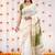 White mehendi linen jacuard work festival saree with unstitched blouse piece