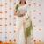 White mehendi linen jacuard work festival saree with unstitched blouse piece