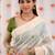 White mehendi linen jacuard work festival saree with unstitched blouse piece