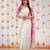 White pink linen jacuard work festival saree with unstitched blouse piece