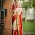 Off white red silk blend jacuard work festival saree with unstitched blouse piece