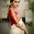 Off white red silk blend jacuard work festival saree with unstitched blouse piece