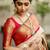 Off white red silk blend jacuard work festival saree with unstitched blouse piece