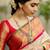 Off white red silk blend jacuard work festival saree with unstitched blouse piece