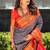 Blue red silk blend jacuard work festival saree with unstitched blouse piece