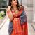 Blue red silk blend jacuard work festival saree with unstitched blouse piece