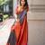 Blue red silk blend jacuard work festival saree with unstitched blouse piece