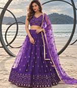 PURRPLE NET THREAD WITH ZARI AND SEQUIN WORK FESTIVE LEHENGA CHOLI