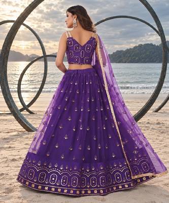 PURRPLE NET THREAD WITH ZARI AND SEQUIN WORK FESTIVE LEHENGA CHOLI 2
