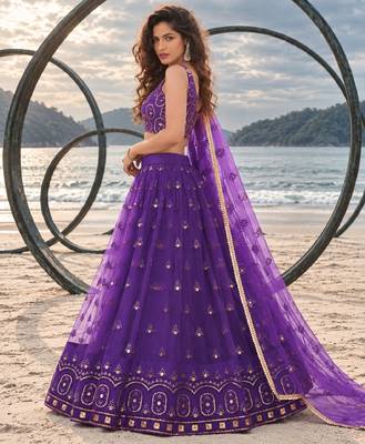 PURRPLE NET THREAD WITH ZARI AND SEQUIN WORK FESTIVE LEHENGA CHOLI 3