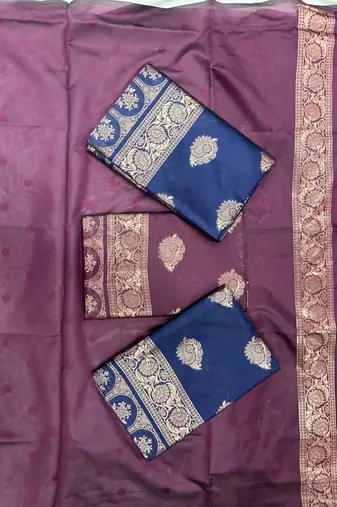 Wine silk blend jacuard work festival saree with unstitched blouse piece