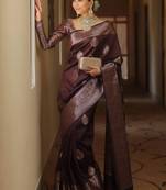 Blue  silk blend jacuard work festival saree with unstitched blouse piece