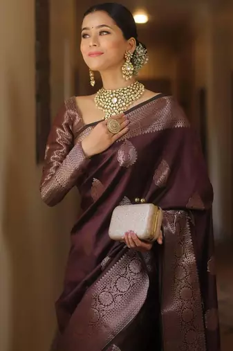 Blue  silk blend jacuard work festival saree with unstitched blouse piece