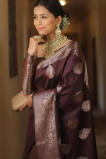 Blue  silk blend jacuard work festival saree with unstitched blouse piece