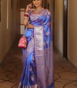 Light purple  silk blend jacuard work festival saree with unstitched blouse piece