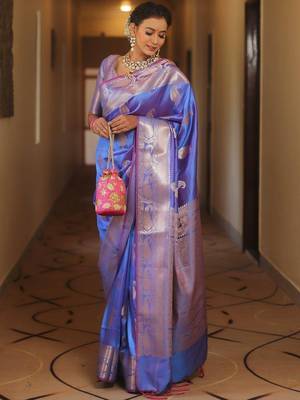 Light purple  silk blend jacuard work festival saree with unstitched blouse piece 2