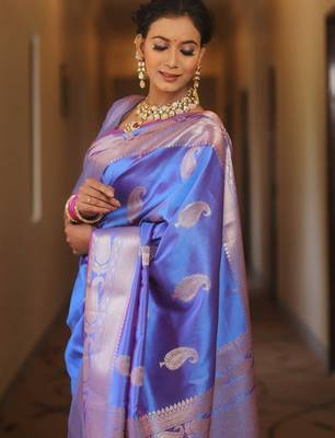 Light purple  silk blend jacuard work festival saree with unstitched blouse piece 3