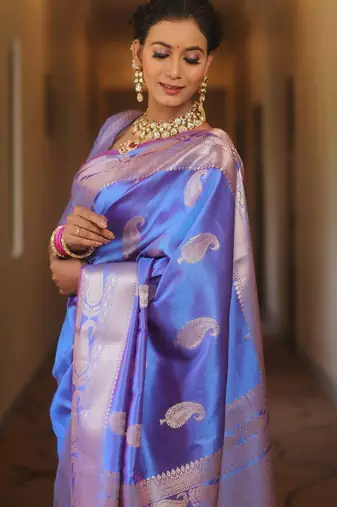 Light purple  silk blend jacuard work festival saree with unstitched blouse piece