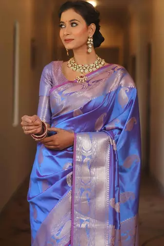 Light purple  silk blend jacuard work festival saree with unstitched blouse piece