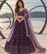DUSTY WINE NET THREAD WITH ZARI AND SEQUIN WORK FESTIVE LEHENGA CHOLI