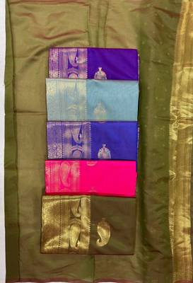 Mehendi  silk blend jacuard work festival saree with unstitched blouse piece 5