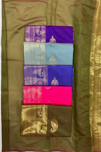 Mehendi  silk blend jacuard work festival saree with unstitched blouse piece