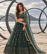 DARK GREEN NET THREAD WITH ZARI AND SEQUIN WORK FESTIVE LEHENGA CHOLI