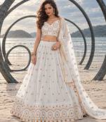 OFF WHITE NET THREAD WITH ZARI AND SEQUIN WORK FESTIVE LEHENGA CHOLI