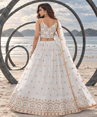 OFF WHITE NET THREAD WITH ZARI AND SEQUIN WORK FESTIVE LEHENGA CHOLI 2