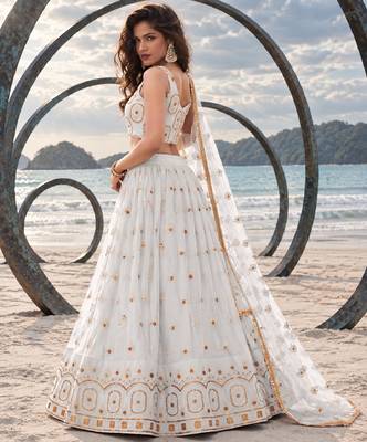 OFF WHITE NET THREAD WITH ZARI AND SEQUIN WORK FESTIVE LEHENGA CHOLI 3