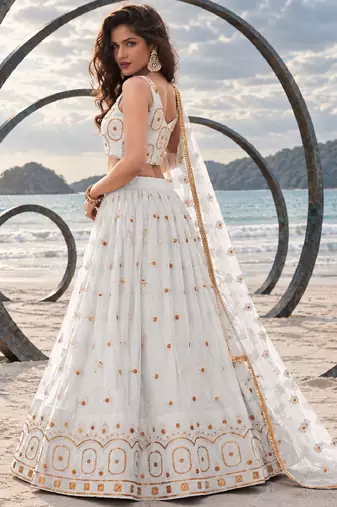 OFF WHITE NET THREAD WITH ZARI AND SEQUIN WORK FESTIVE LEHENGA CHOLI