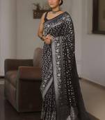 Black  silk blend jacuard work festival saree with unstitched blouse piece