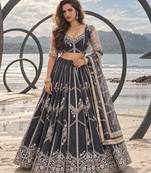 DARK GREY NET THREAD WITH ZARI AND SEQUIN WORK FESTIVE LEHENGA CHOLI