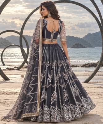 DARK GREY NET THREAD WITH ZARI AND SEQUIN WORK FESTIVE LEHENGA CHOLI 2
